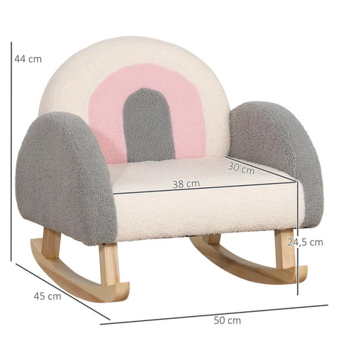 Rootz Rocking Chair For Toddlers - Cute Design - Imitation Sheepskin - Eucalyptus Wood - Grey + Pink + Cream - 50 x 45 x 44cm