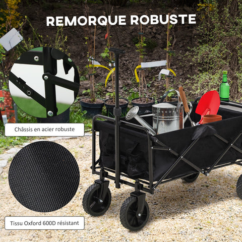 Rootz Foldable Garden Cart - Beach Trolley - Utility Wagon - Relieves Shoulders - 117x51x100cm