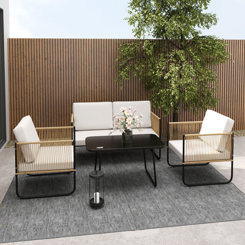 Rootz Garden Furniture Set 4-Part - Outdoor Seating Set - Patio Furniture - Robust Steel Frame - Sofas, Armchairs & Table - 110x61x63cm, 56x61x63cm, 80x50x43cm