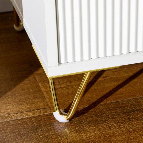 Rootz Bedside Table - Nightstand - Bedroom Storage - Compact & Durable - 40 x 40 x 47 cm - Art Deco Style - Gold & White Finish