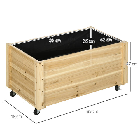 Rootz Flower Box with Wheels - Planter Box - Spruce Wooden Box - Movable Gardening Solution - 89cm x 48cm x 47cm