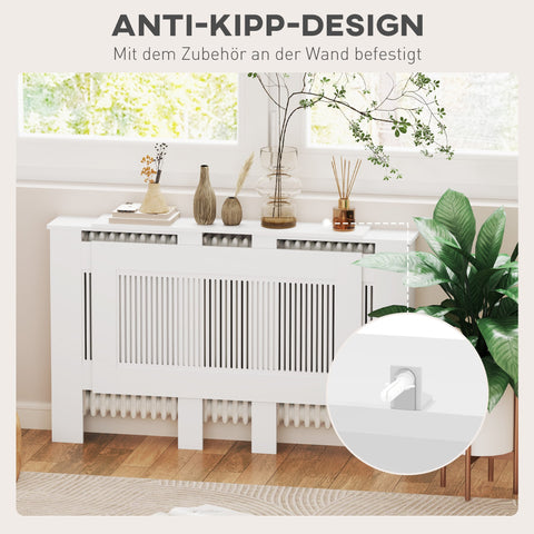 Rootz Radiator Cladding - Heating Cover - Shield - Optimal Heat Flow - Adjustable 125-201cm x 19cm x 81.5cm - MDF White Finish
