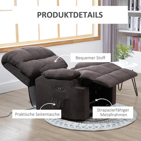 Rootz Brown Relaxation Armchair - Reclining Stand-Up Chair - Adjustable Lift Chairs - USB Connection - 98cm x 82cm x 106cm