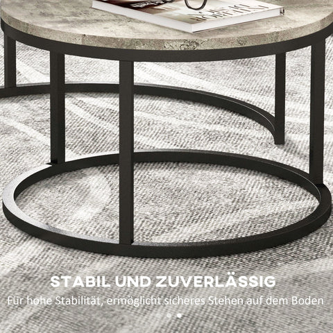 Rootz Coffee Table Set - Round Set Tables - Industrial Design - Durable - 78.5cm x 78.5cm x 46.5cm & 59cm x 59cm x 36.5cm