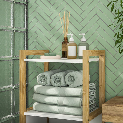 Rootz Bamboo Bathroom Cabinet - Laundry Basket - Floor Cabinet - Space Saving - 2 Shelves - 40L x 30W x 95H cm