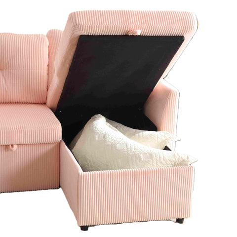 Rootz Pink Velvet Sofa Bed - Multifunctional Couch - Convertible Sleeper - Hidden Storage - 206cm x 108cm x 88cm
