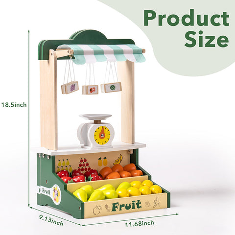 Rootz Wooden Farmers Market Stand Fruit Stall - Kids Play Grocery Store - Pretend Play Market - Enhances Social Skills - Premium Wood - 30 cm x 23 cm x 47 cm