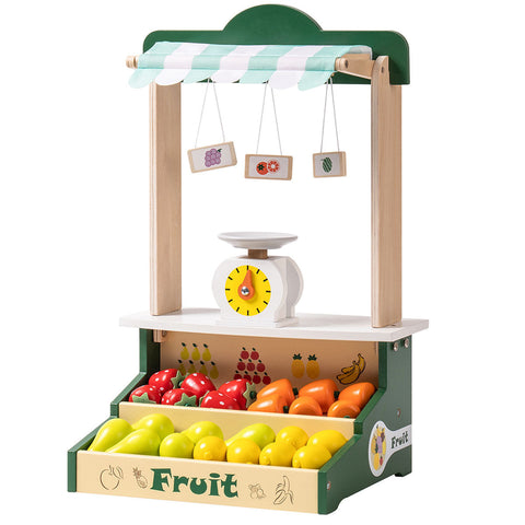 Rootz Wooden Farmers Market Stand Fruit Stall - Kids Play Grocery Store - Pretend Play Market - Enhances Social Skills - Premium Wood - 30 cm x 23 cm x 47 cm