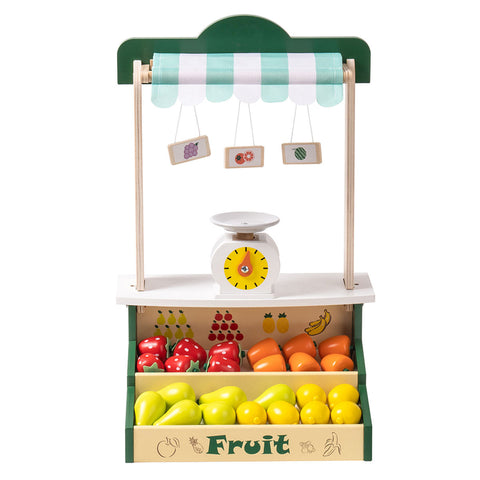 Rootz Wooden Farmers Market Stand Fruit Stall - Kids Play Grocery Store - Pretend Play Market - Enhances Social Skills - Premium Wood - 30 cm x 23 cm x 47 cm