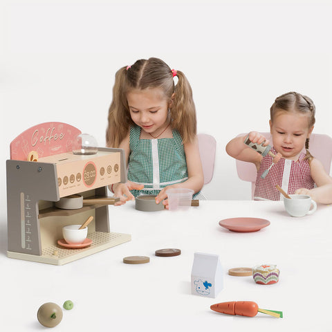 Rootz Wooden Espresso Machine Playset - Kids Coffee Maker - Educational Toy - Enhances Creativity - Improves Motor Skills - Safe and Durable - 25 x 18 x 13 cm
