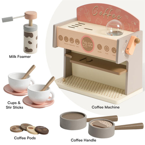 Rootz Wooden Espresso Machine Playset - Kids Coffee Maker - Educational Toy - Enhances Creativity - Improves Motor Skills - Safe and Durable - 25 x 18 x 13 cm