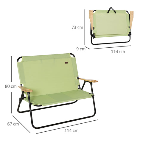 Rootz 2-Seater Camping Chair - Foldable Deck Chair - Outdoor Fishing Chair with Cup Holder - Durable Steel & Oxford Fabric - 141cm x 67cm x 80cm