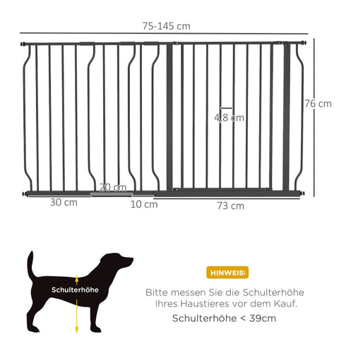 Rootz Pet Safety Door Guard - Pet Gate - Dog Gate - Double Locking Mechanism - 145cm x 76cm - Steel and ABS - Adjustable Width - Black