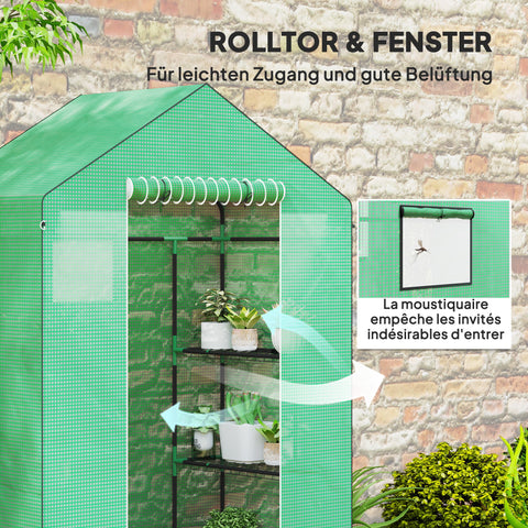 Rootz Walk-In Greenhouse with Shelves - Mini-Greenhouse - UV-Resistant - Optimal Temperature Control - 143l x 74b x 190h cm