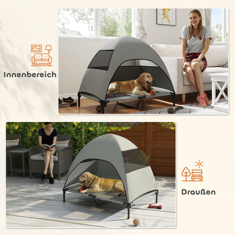 Rootz Outdoor Elevated Dog Bed with Roof - Pet Canopy Cot - Raised Dog Lounger - Sun Protection - 106 x 76 x 99 cm - Grey