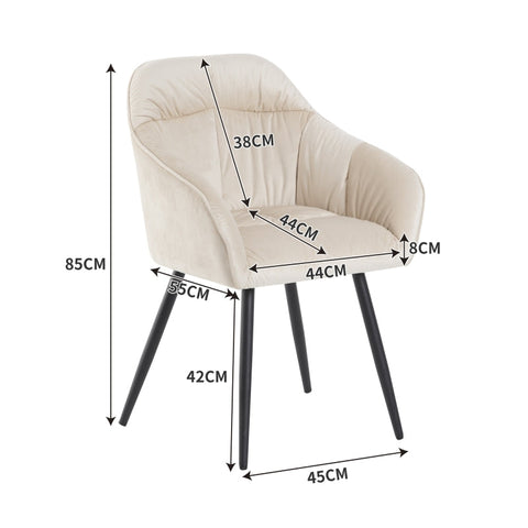 Rootz Elegant Velvet Dining Chairs - Upholstered Seating - Padded Accent Chairs - Comfort & Stability - 44cm Seat Width, 44L x 55W x 85H cm