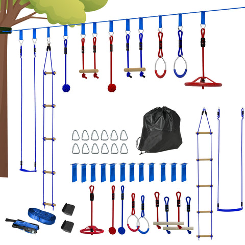 Rootz Kinder Ninja Slackline Kit - Zip Lines - Gymnastics Rings - Muscle Strength - 1000cm x 5cm - Blue