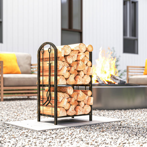 Rootz Firewood Rack Indoor - Log Holder - Wood Storage Shelf - Organizes Tools - Saves Space - 43 x 30 x 74 cm