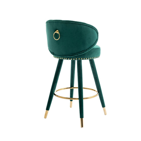 Rootz Velvet Bar Stools - Retro Design - Modern Details - 360° Rotation - Emerald Color - 53cm x 50.5cm x 93cm