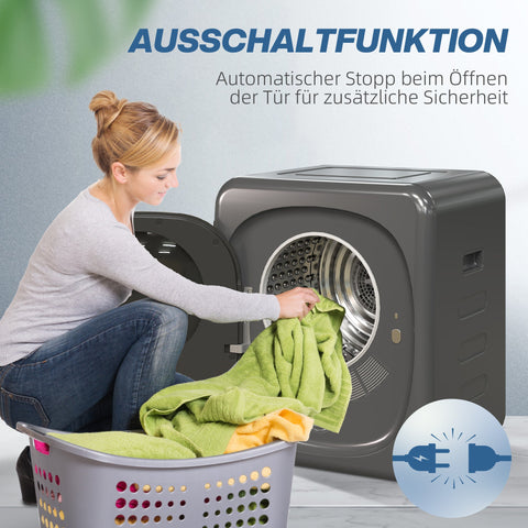 Rootz Compact Grey Tumble Dryer - Clothes Dryer - UV Disinfection - 4 Kg Capacity - 48cm x 40cm x 56cm - Quick Deodorization Under 30min