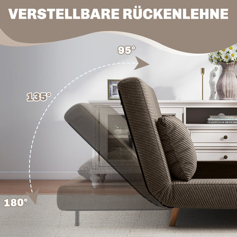 Rootz Sofa Bed Brown - Guest Bed - Convertible Couch - 3-Way Adjustable Backrest - Maximum Comfort - 141 x 90 x 81 cm
