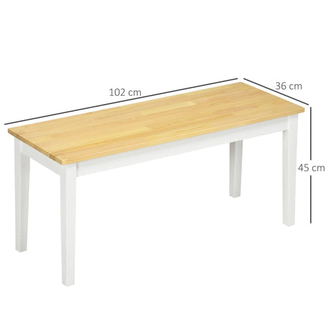 Rootz Wooden 2-Seater Bench - Solid Wood - Lacquered Bench - Natural + White - Sturdy Pine Wood - Minimalist Design - Easy to Care For - 36D x 102W x 45H cm