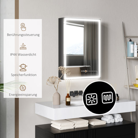 Rootz Mirror Cabinet - Bathroom Cabinet - LED Storage Unit - Dimmable Lighting - Space Optimization - 50cm x 12.8cm x 70cm - Black