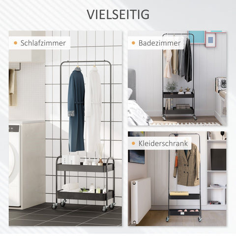 Rootz Mobile Metal Clothes Rack - Garment Rack - Freestanding Organizer - Space-Saving Design - 56.5L x 31.5W x 152.5H cm