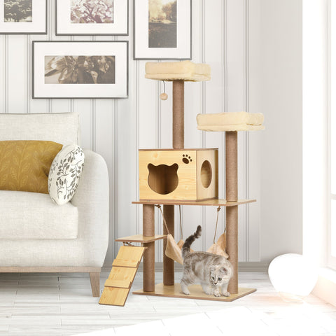 Rootz Contemporary Cat Tree - Scratch Boards - Nature-Sisal - Plush Comfort - 60cm x 40cm x 130cm