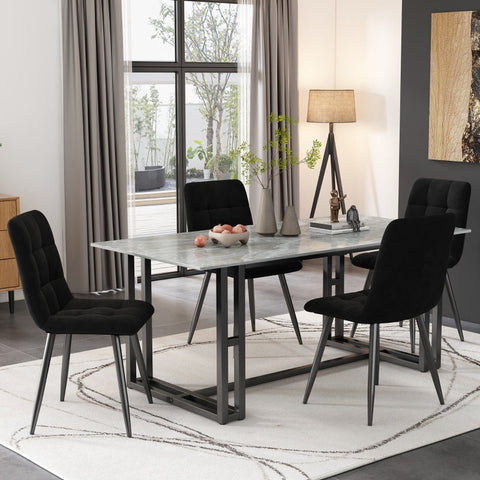 Rootz Set of 4 Black Dining Chairs - Velvet Look - Padded Comfort - Ergonomic Design - 44L x 46W x 86H cm - Metal Frame - Easy Assembly