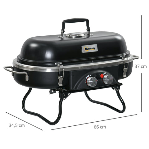 Rootz Portable Gas Grill - Foldable BBQ - Garden Grill - Compact & Easy Cleaning - 66cm x 34.5cm x 37cm