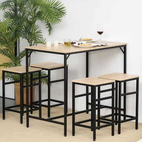 Rootz 5 Piece Bar Table Set - Dining Set - Kitchen Furniture - Space-Saving Design - Robust Construction - Enhanced Stability - 100L x 60W x 88H cm (Table), 32W x 32D x 57H cm (Stool)