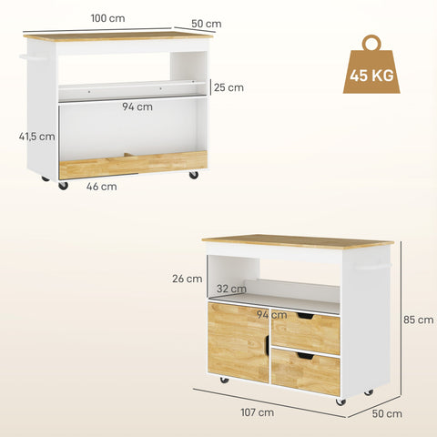 Rootz Rollable Kitchen Trolley - Mobile Kitchen Island - Kitchen Cart - Ample Storage & Easy Mobility - 107cm x 50cm x 85cm