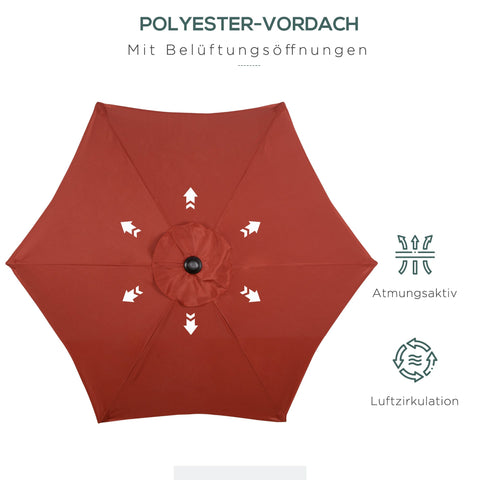 Rootz Parasol Umbrella - Beach Screen - Balcony Shade - Quick Open - Ø1.96 x 2.04m - Red