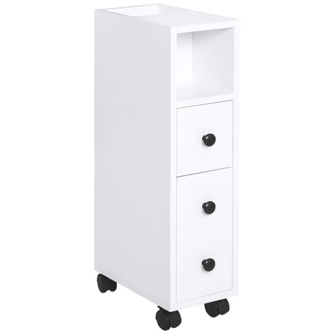 Rootz Bathroom Cabinet - Bathroom Shelf - Chest of Drawers - Mobile Storage - 18x30x68.5 cm - White Chipboard - Easy to Move with 4 Wheels