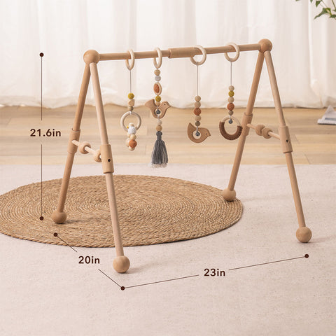 Rootz Wooden Baby Gym with 4 Toys - Infant Play Gym - Sensory Development Gym - Interactive & Engaging - Natural Beauty & Durability - 60cm x 40cm x 50cm
