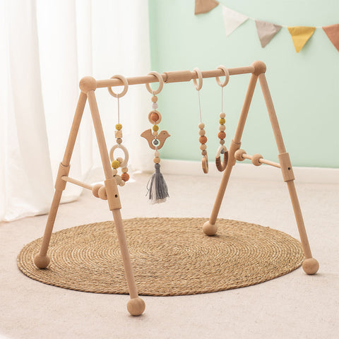 Rootz Wooden Baby Gym with 4 Toys - Infant Play Gym - Sensory Development Gym - Interactive & Engaging - Natural Beauty & Durability - 60cm x 40cm x 50cm