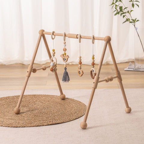Rootz Wooden Baby Gym with 4 Toys - Infant Play Gym - Sensory Development Gym - Interactive & Engaging - Natural Beauty & Durability - 60cm x 40cm x 50cm