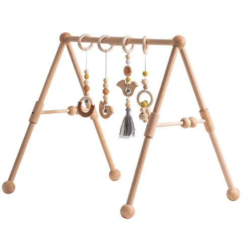 Rootz Wooden Baby Gym with 4 Toys - Infant Play Gym - Sensory Development Gym - Interactive & Engaging - Natural Beauty & Durability - 60cm x 40cm x 50cm
