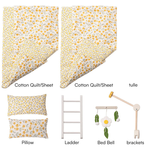 Rootz Wooden Baby Doll Bed with Ladder and Bedding - Doll Bunk Bed - Toy Bed - Safe & High Quality - Exquisite Design - Sturdy & Durable - 45cm x 30cm x 25cm - Premium Wood - Green