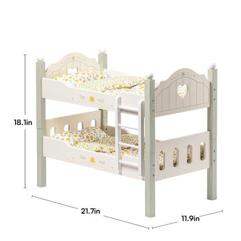 Rootz Wooden Baby Doll Bed with Ladder and Bedding - Doll Bunk Bed - Toy Bed - Safe & High Quality - Exquisite Design - Sturdy & Durable - 45cm x 30cm x 25cm - Premium Wood - Green