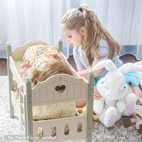 Rootz Wooden Baby Doll Bed with Ladder and Bedding - Doll Bunk Bed - Toy Bed - Safe & High Quality - Exquisite Design - Sturdy & Durable - 45cm x 30cm x 25cm - Premium Wood - Green