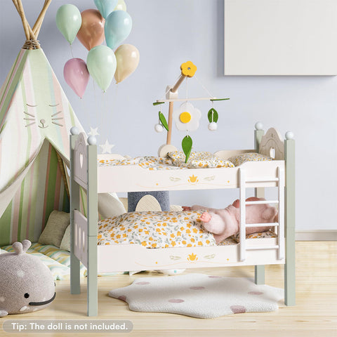 Rootz Wooden Baby Doll Bed with Ladder and Bedding - Doll Bunk Bed - Toy Bed - Safe & High Quality - Exquisite Design - Sturdy & Durable - 45cm x 30cm x 25cm - Premium Wood - Green