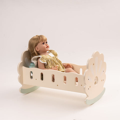 Rootz Wooden Baby Doll Crib (Blue) - Doll Bed - Toy Cradle - Safe & Durable - Adorably Designed - 45cm x 30cm x 25cm