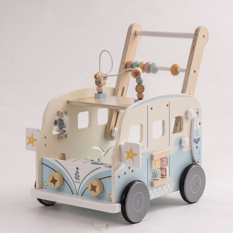 Rootz Adjustable Speed Multi-Functional Baby Walker - Adventurous Vacation Bus Walker - Toddler Activity Walker - Interactive Exploration - Easy to Assemble - Perfect Gift - 61 x 38 x 46 cm - High-Quality Plastic and Wood