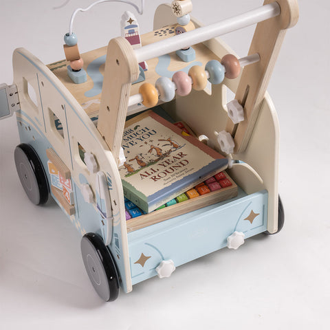 Rootz Adjustable Speed Multi-Functional Baby Walker - Adventurous Vacation Bus Walker - Toddler Activity Walker - Interactive Exploration - Easy to Assemble - Perfect Gift - 61 x 38 x 46 cm - High-Quality Plastic and Wood