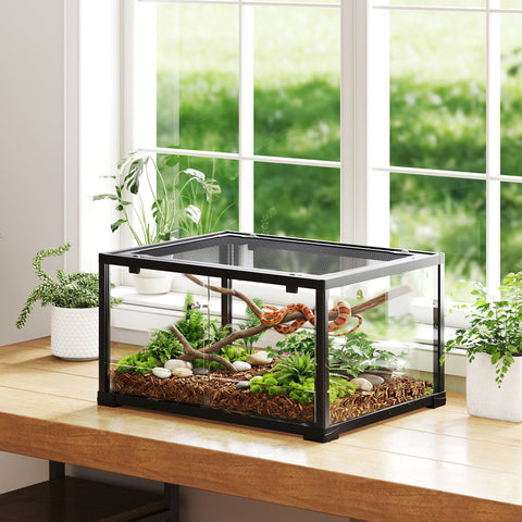 Rootz Reptile Terrarium 86L - Vivarium - Habitat Enclosure - Secure Locking, 360° View - Safe & Easy Access - 60 x 45 x 32 cm, Black