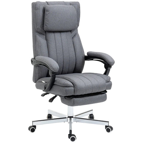 Rootz Office Chair With Massage Function - Tilting Backrest - Extendable Footrest - Linen Look - Gray - 65 x 61 x 113 cm