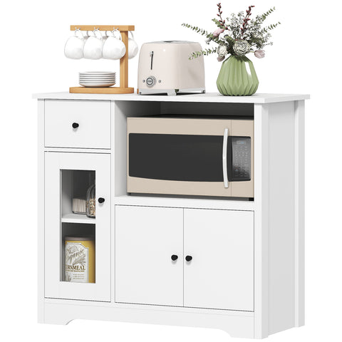 Rootz Kitchen Cabinet - Storage Sideboard - White Chipboard - Cable Hole - 80 x 35 x 72.2 cm - Adjustable Shelves - Clutter Reduction
