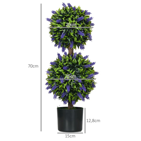 Rootz Set of 2 Artificial Lavender Trees - Indoor Outdoor Decor - Plastic Flowers - Cement Pots - No Maintenance - Ø15cm x 70cm